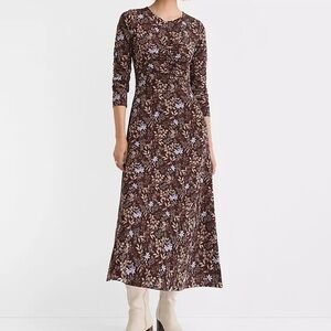 LOFT Brown Floral Long Sleeve Dress